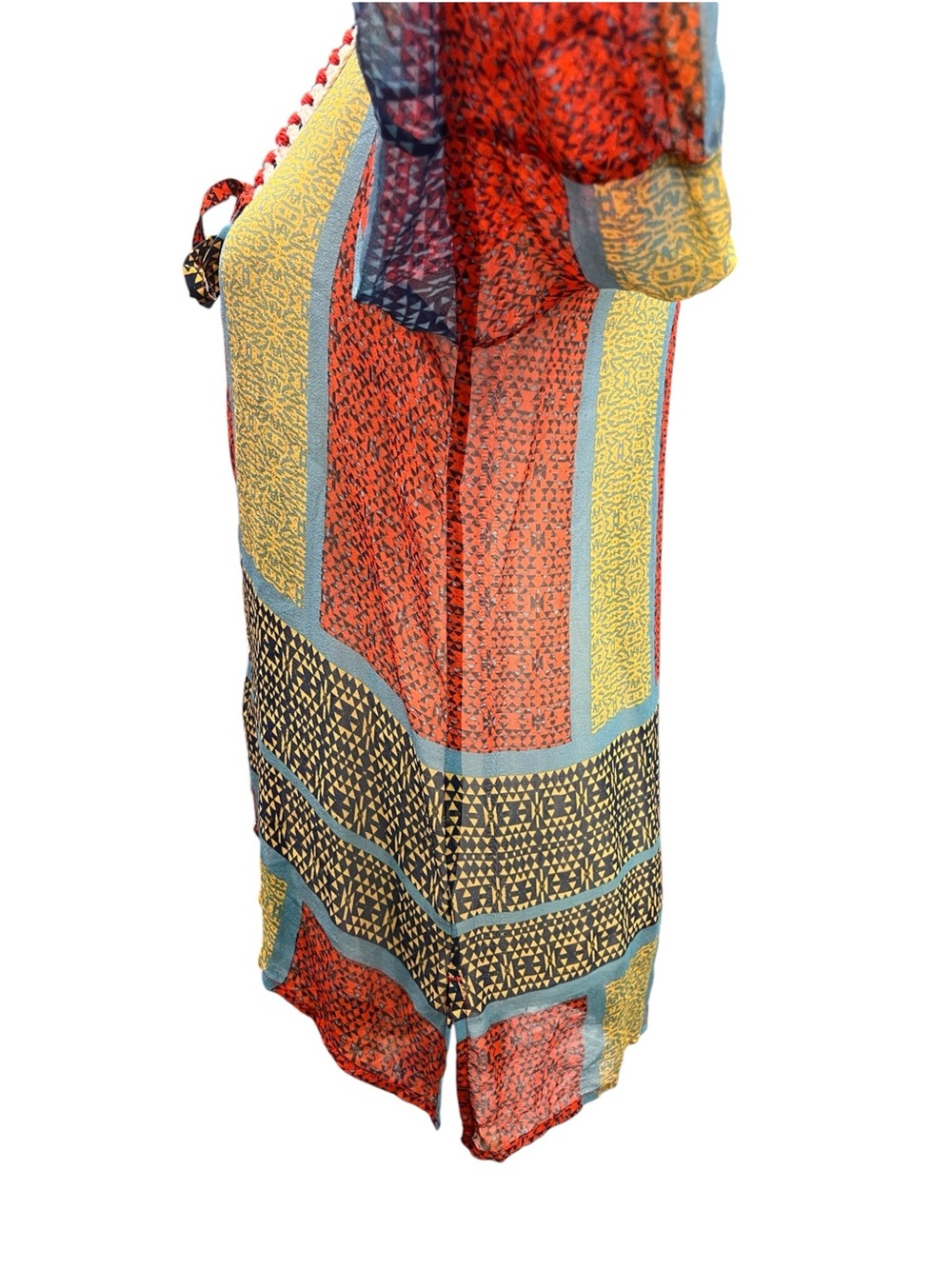 Gypsy 05 Global Village 100% Silk Patchwork Crochet Boho Blouse Top XS - Picture 8 of 14